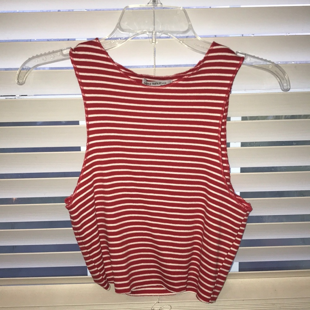 Zara Red & White Striped Crop Tank
